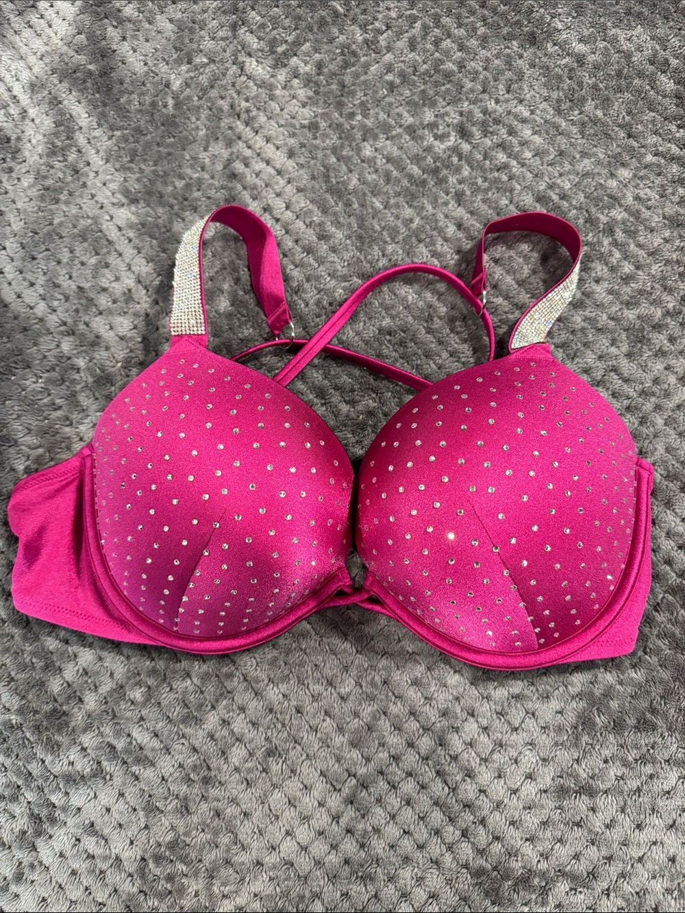 Victoria's Secret Hot Pink Rhinestone Push-Up Bikini Top